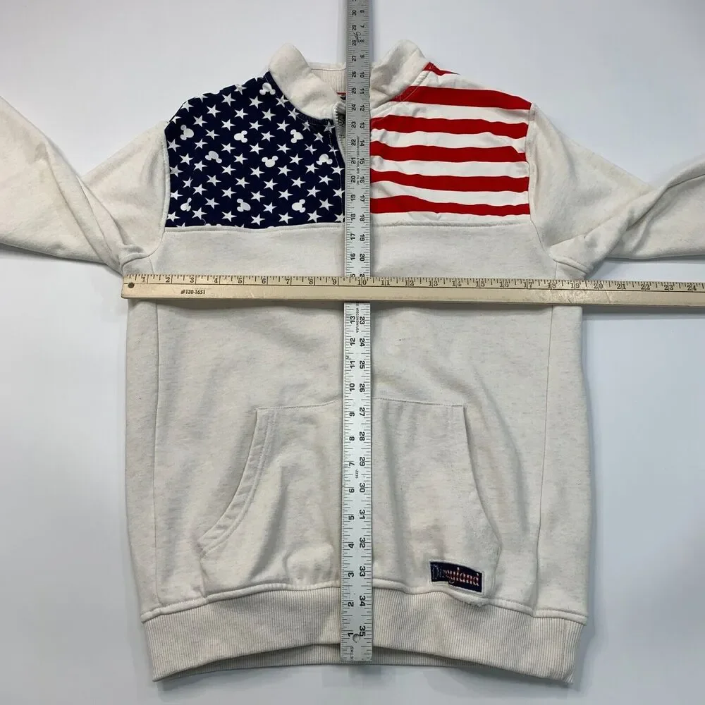 Disney USA Flag Sweater Mens S Small Cream Quarter Zip Patriotic Mickey Mouse